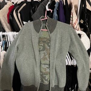 Gray Ribbed Collar Cardigan